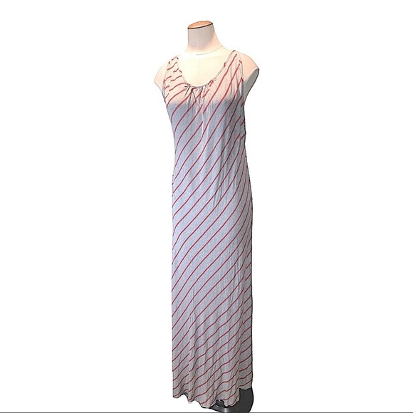 LM Beach Women's Sz Large Maxi Dress Gray Pink Stripes Thin Straps Open Back - Picture 1 of 9